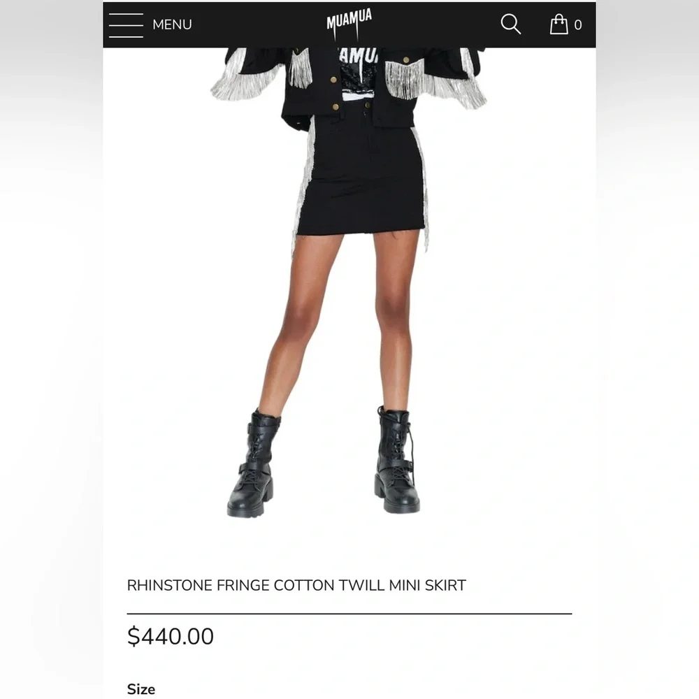 HOUSE OF MUAMUA Crystal Fringe White Denim Skirt